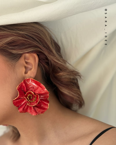 Scarlet Flame” – Papier-Mâché Earrings | Recycled Paper Wearable Art