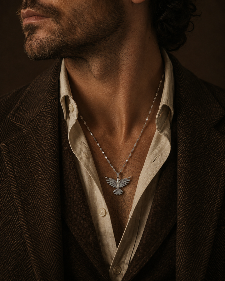 Wings of Freedom Necklace – Stainless Steel & Zirconia Crystal Unisex Pendant