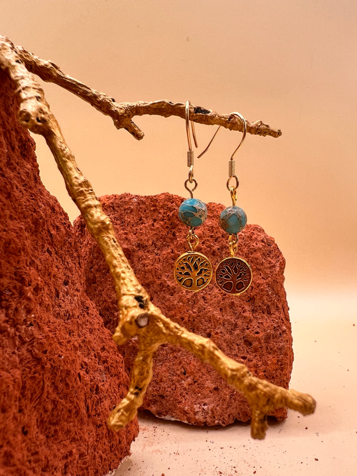 African Turquoise Tree of Life Earrings|
Roots deep in the earth, branches reaching the sky — the story of life continues.