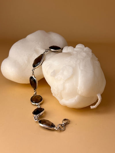 Smoky Quartz Elegance – Sterling Silver Bracelet