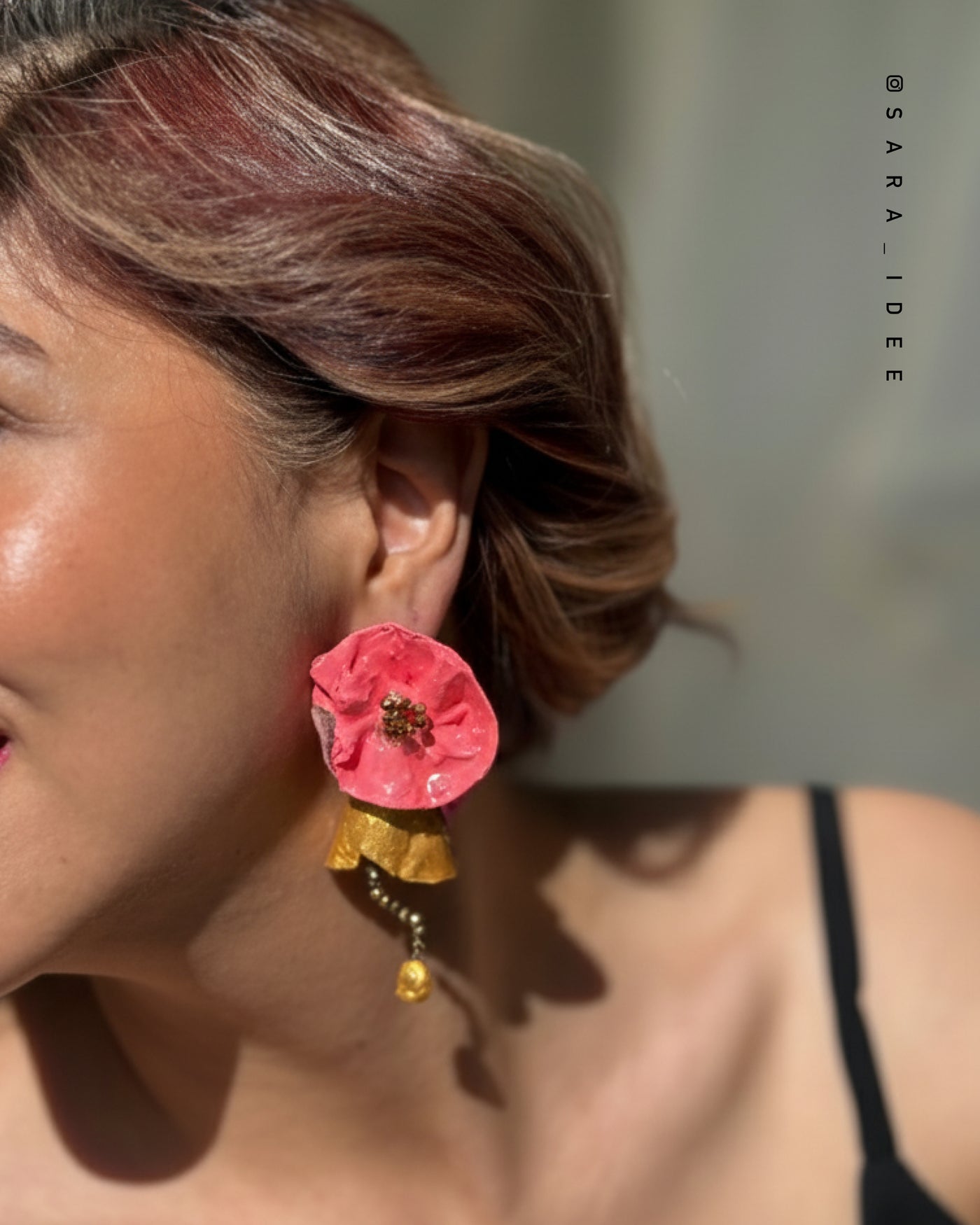 Golden Petal – Papier-Mâché Earrings | Recycled Paper Sculptural Art