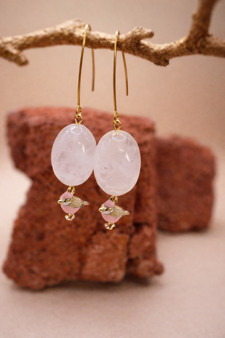 Rose Quartz Bird Whisper Earrings

A small bird carries the language of the heart.
