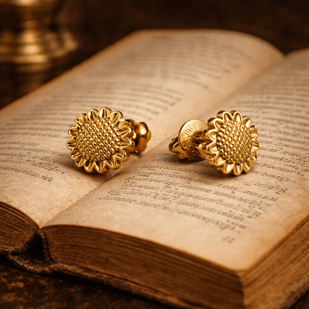Golden Sunflower Stud Earrings – Stainless Steel Floral Minimalist Jewelry