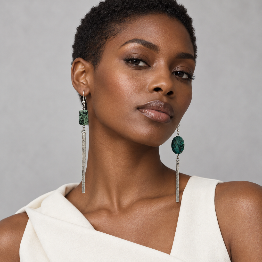 Untamed Balance – Long Asymmetrical Turquoise Earrings