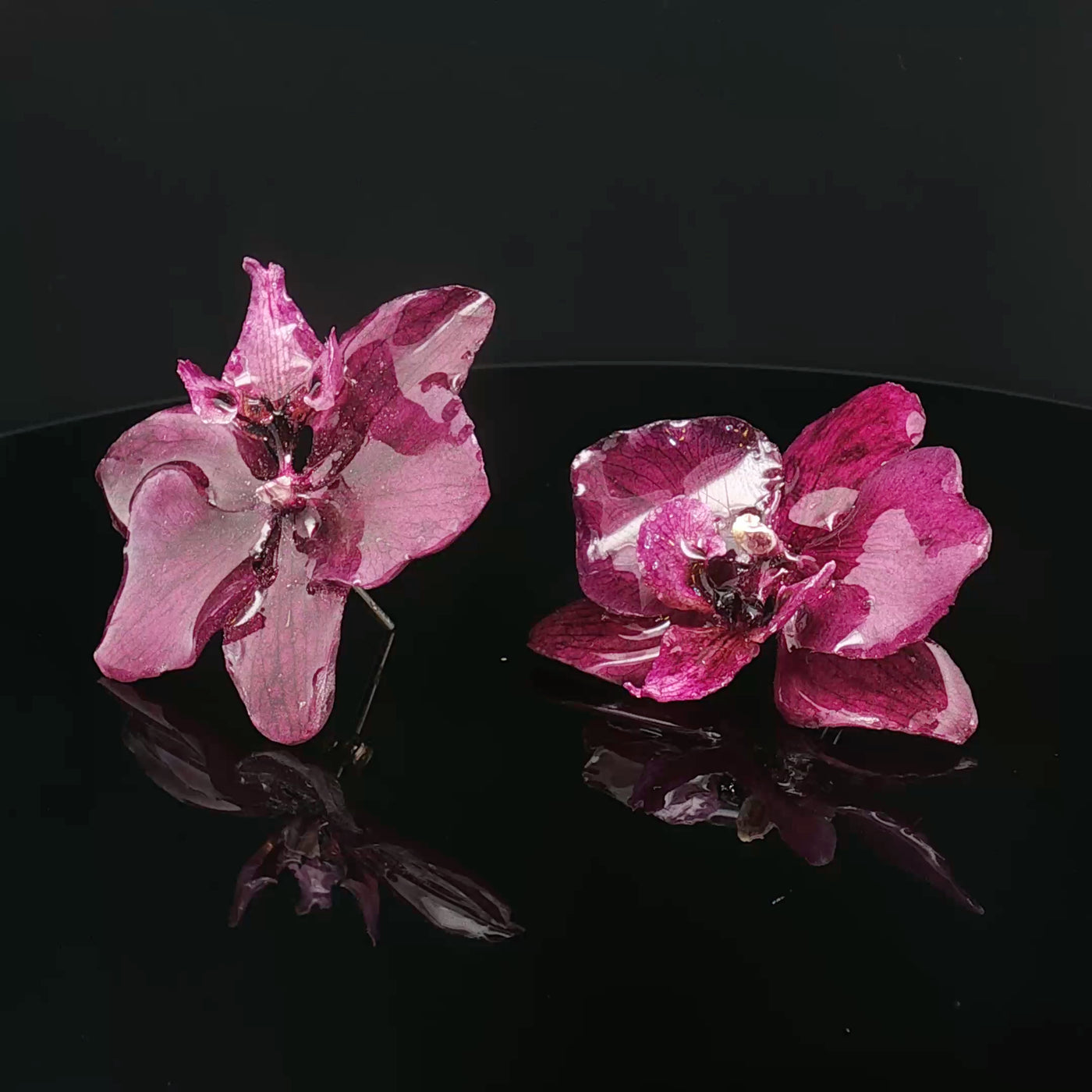 Blossom in Flame – Miniature Orchid Art Earrings