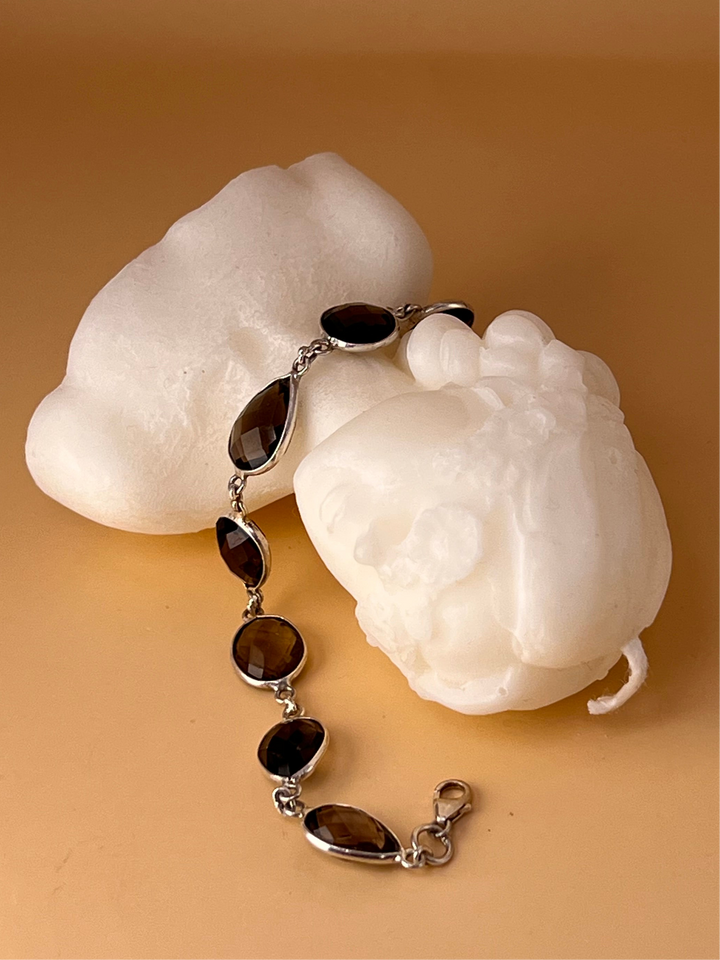 Smoky Quartz Elegance – Sterling Silver Bracelet