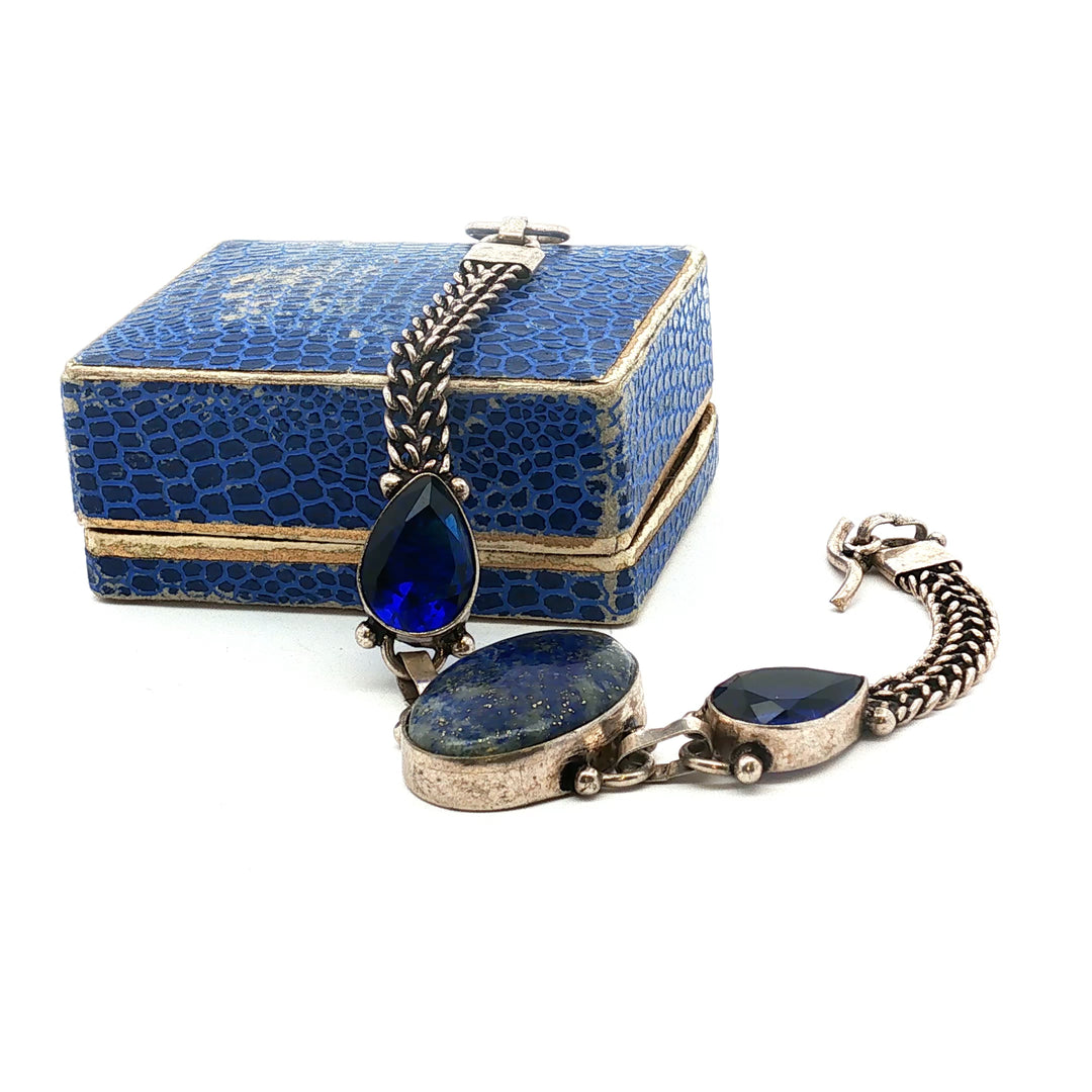 Midnight Relic – Vintage Lapis Lazuli & Blue Crystal Sterling Silver Bracelet