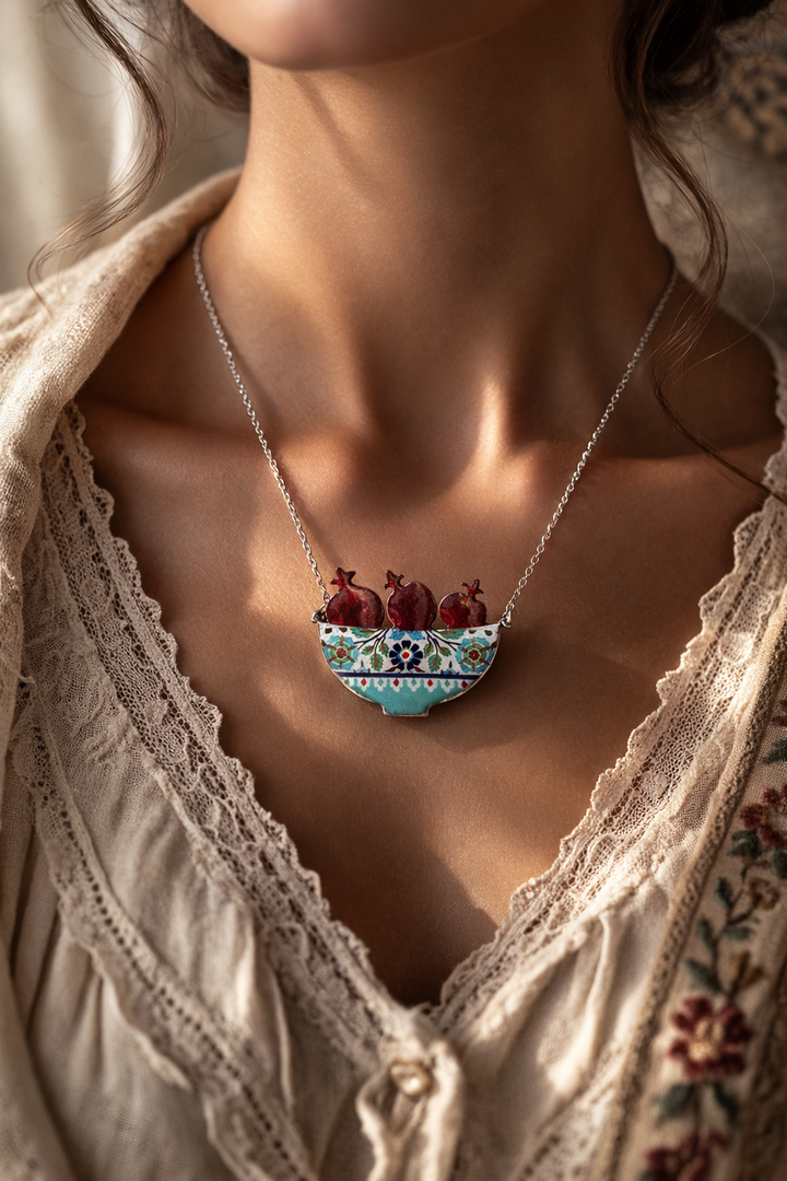Pomegranate Garden – Persian Motif Resin Necklace