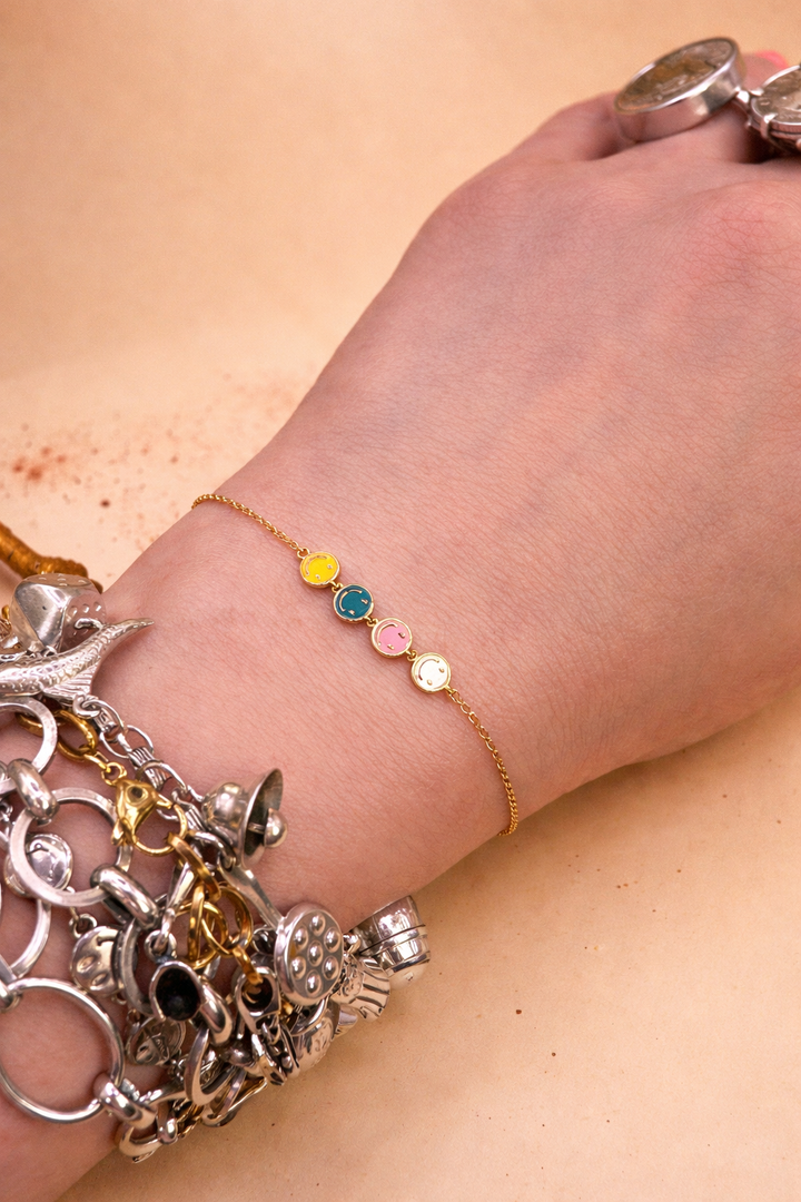Happy Smiley Enamel Bracelet – Gold Plated 925 Silver