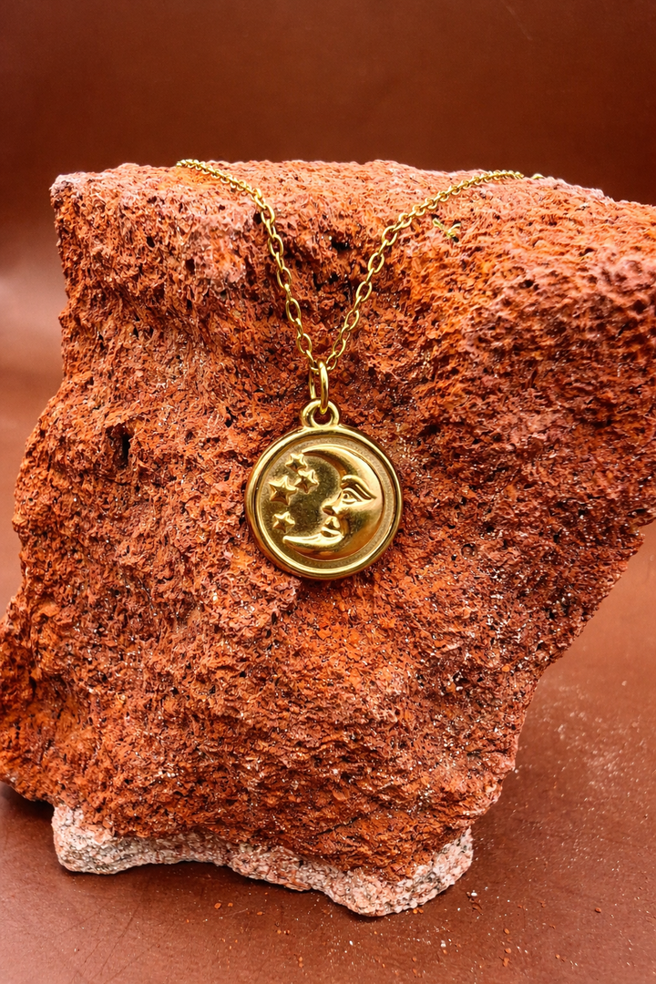 Nordic Moon & Stars Necklace – Minimal Scandinavian Crescent Pendant in Stainless Steel