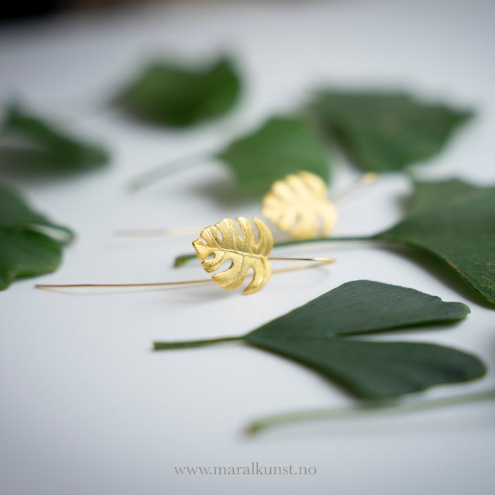 Monstera Elegance gold vermeil 925 silver handcrafted earrings