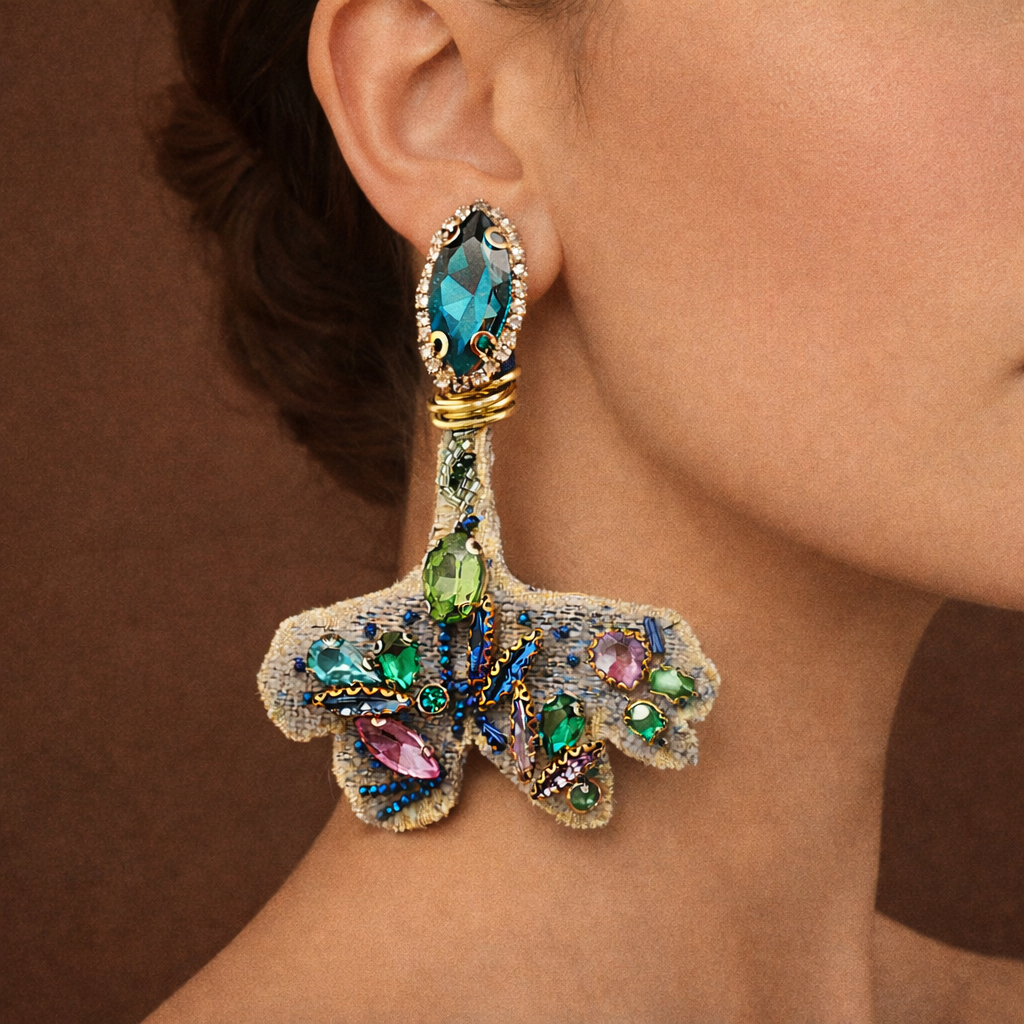 Emerald Rain Leaves Earrings – Handmade Crystal Statement Earrings