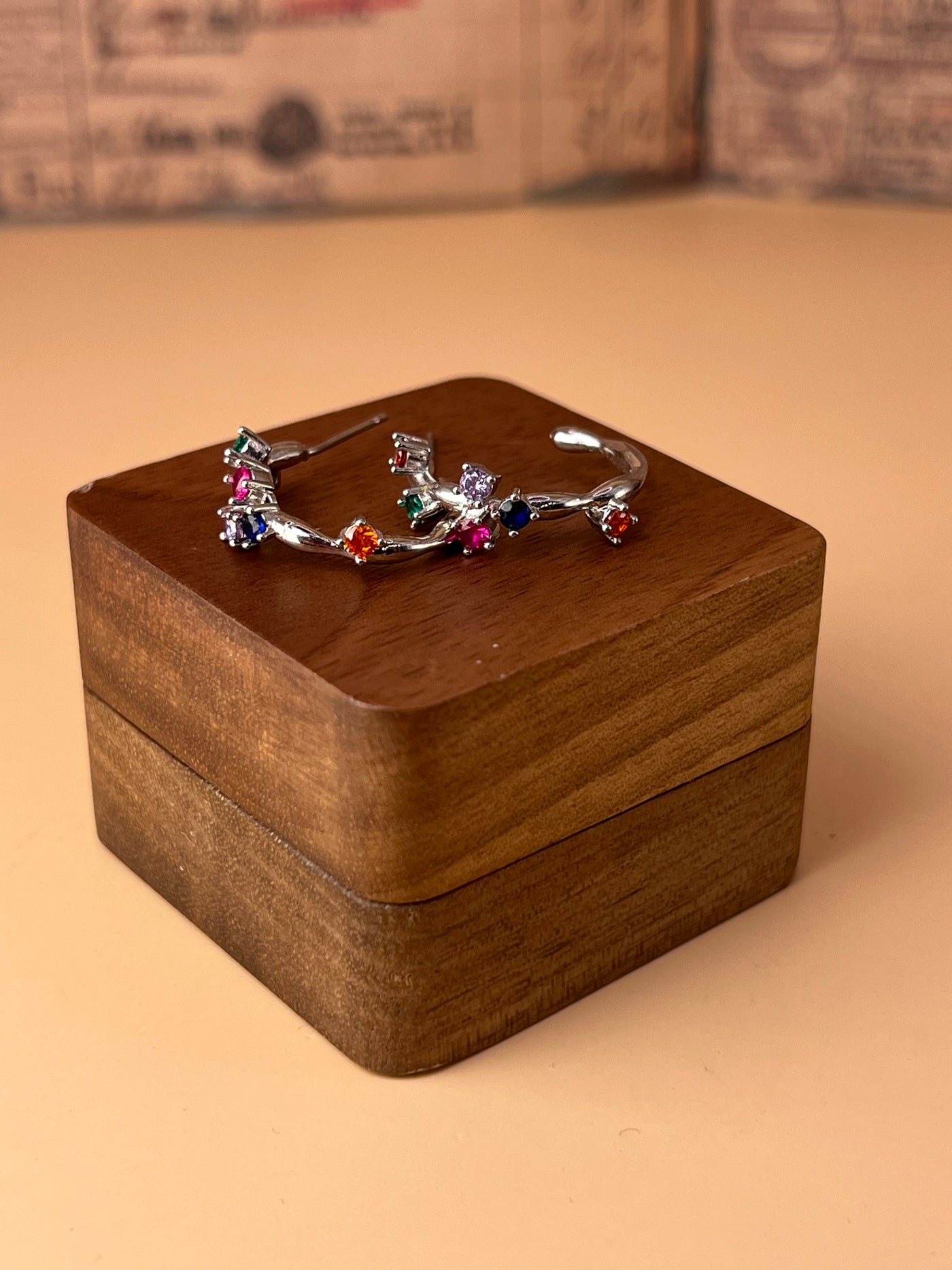 Celestial Curve – 925 Silver Earrings with Multicolour Zirconia