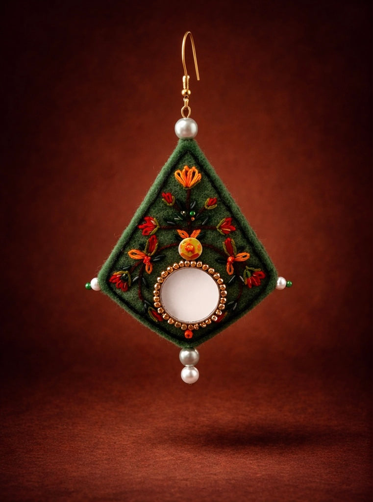 Jelveh – The Radiance Mirror Earring| Felt mirror embroidery 7 cm length