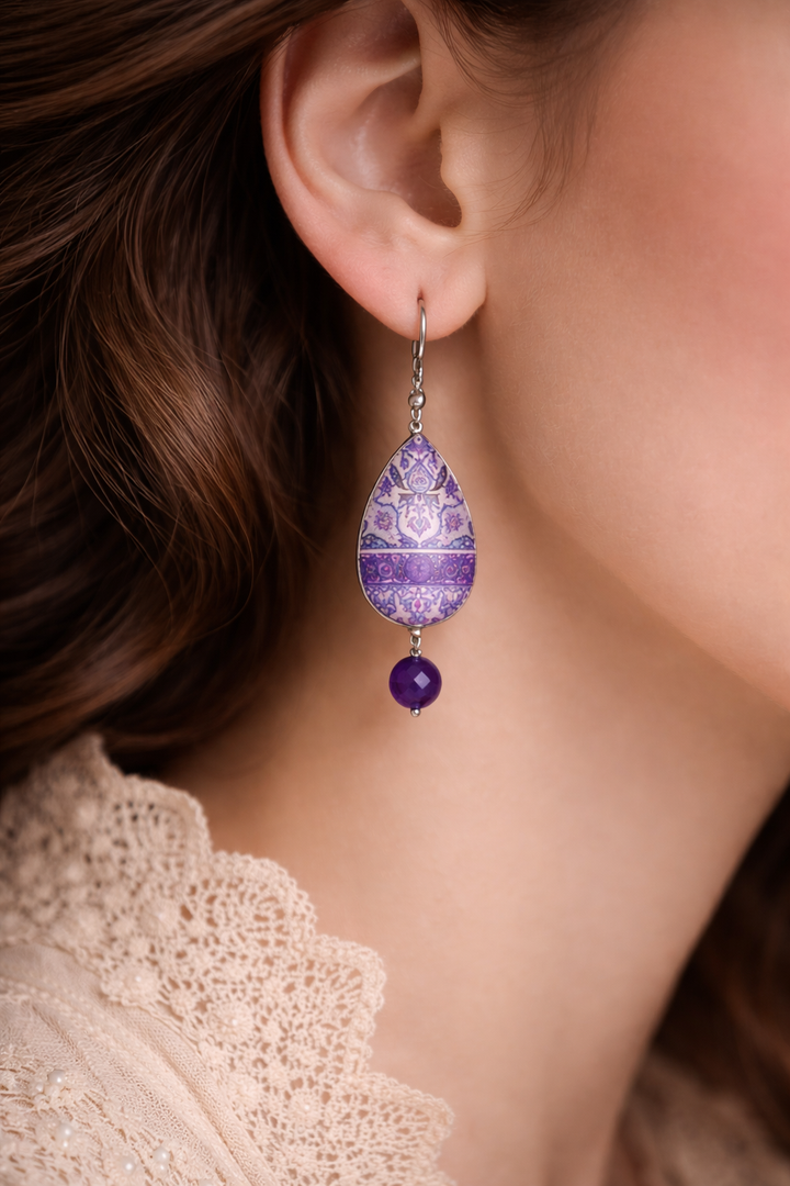 Persian Prayer in Violet | Handmade Earring and Necklace