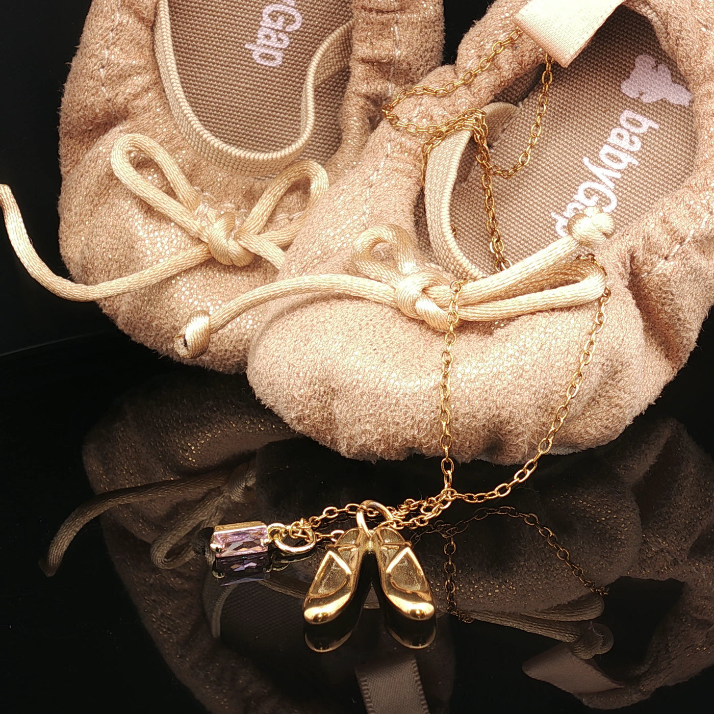 Ballerina Necklace – Gold Ballet Shoe Pendant with Lilac Crystal