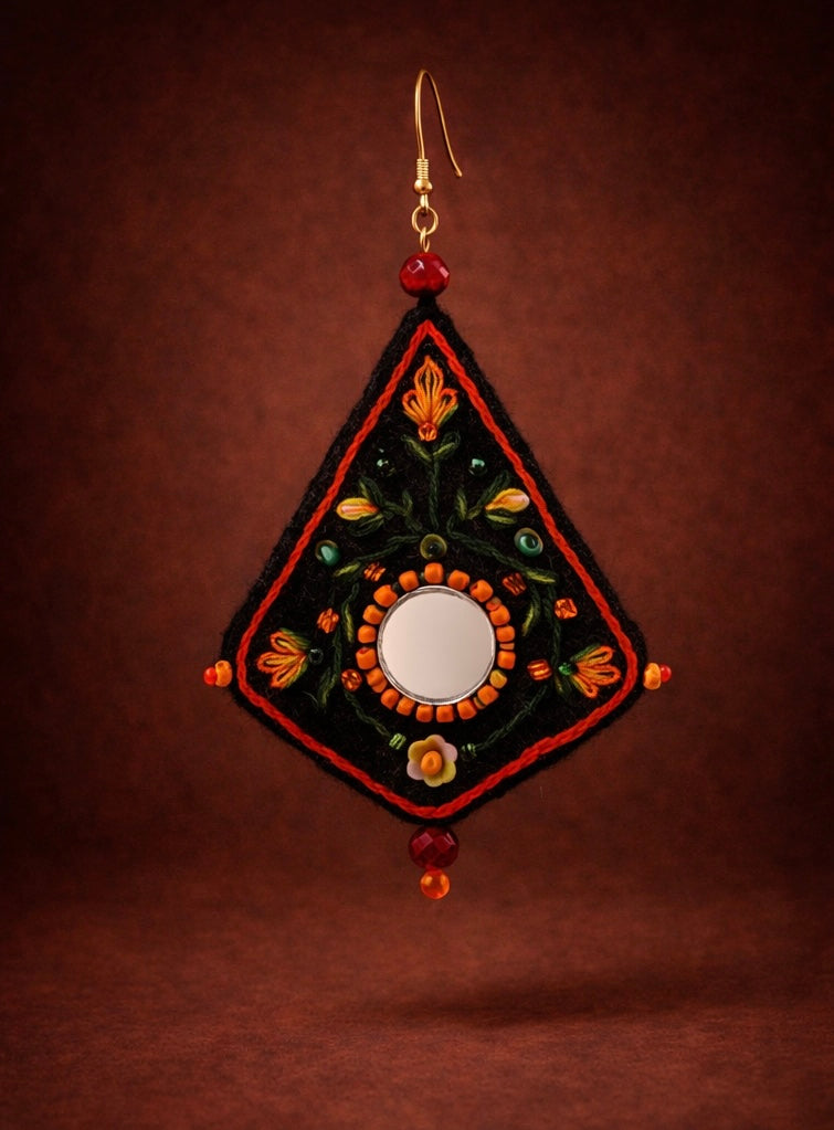 Jelveh – The Radiance Mirror Earring| Felt mirror embroidery 7 cm length
