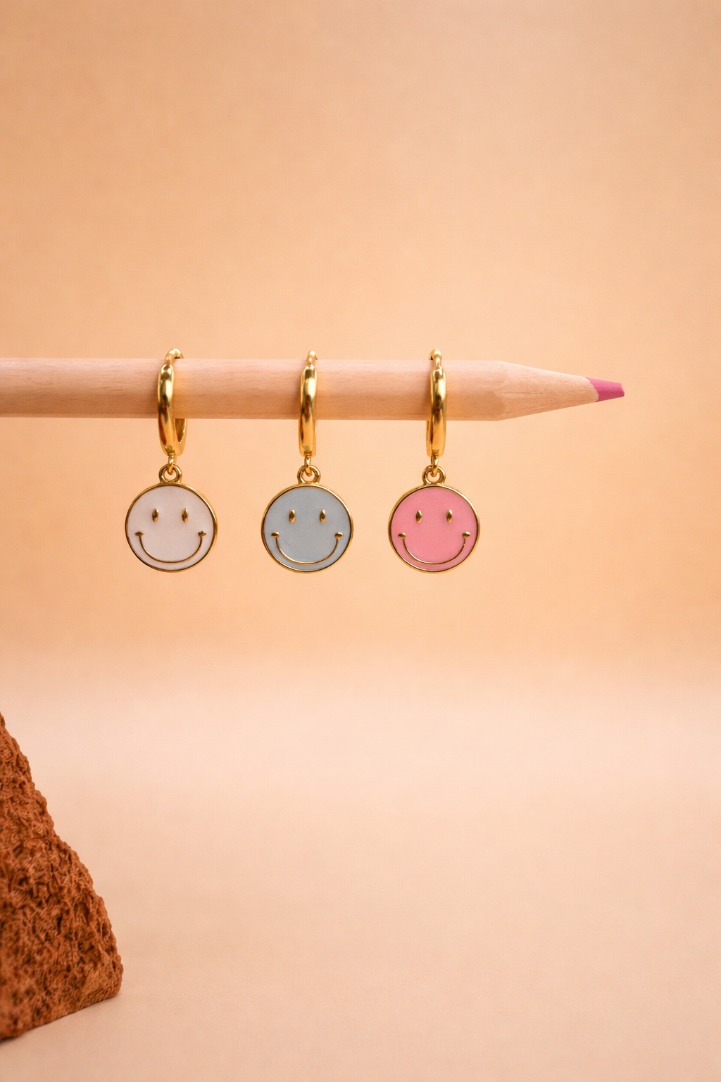 Minimal Happy Smiley Enamel Hoop Earrings – Gold Plated Silver