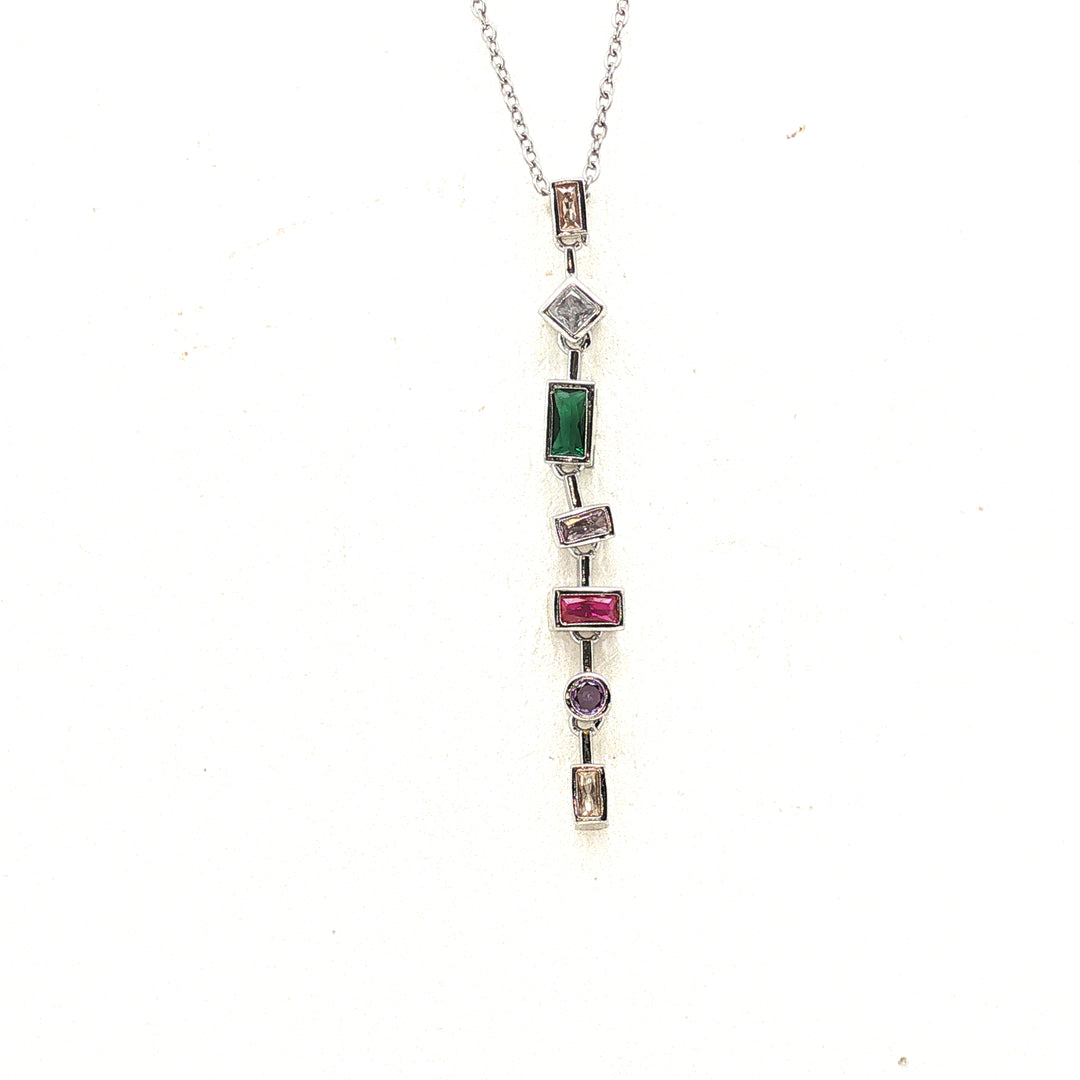 Fragments of Light |Multicolour Zirconia Drop Necklace in Stainless Steel