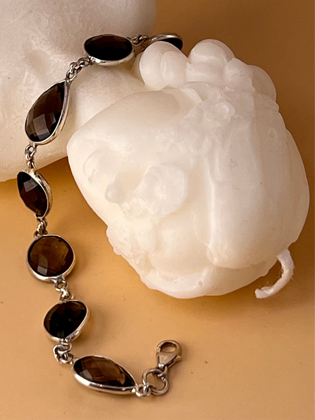 Smoky Quartz Elegance – Sterling Silver Bracelet