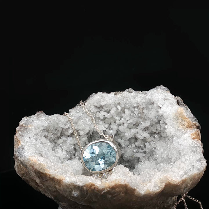 Sky Topaz & Moissanite Luxury Necklace — One-of-a-Kind Handcrafted Artistry