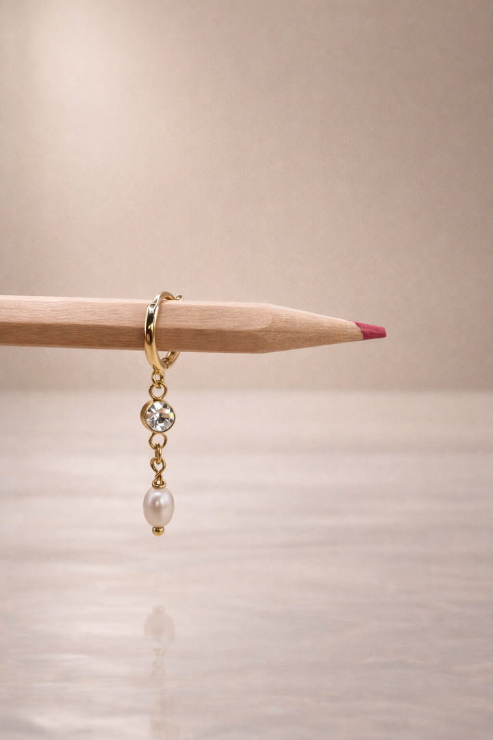 Minimal Pearl Drop Huggie Earrings – Gold Plated Sterling Silver Zirconia | Maral Design