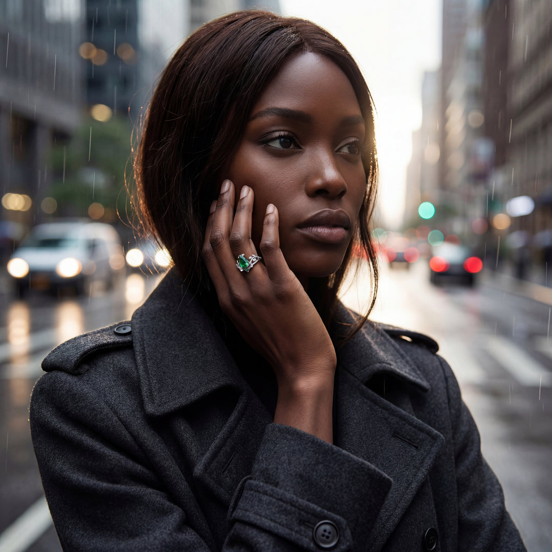 Emerald Forest Engagement Ring – Lab Grown Emerald Nature Branch Ring | Bespoke Jewelry Oslo | Maralkunst