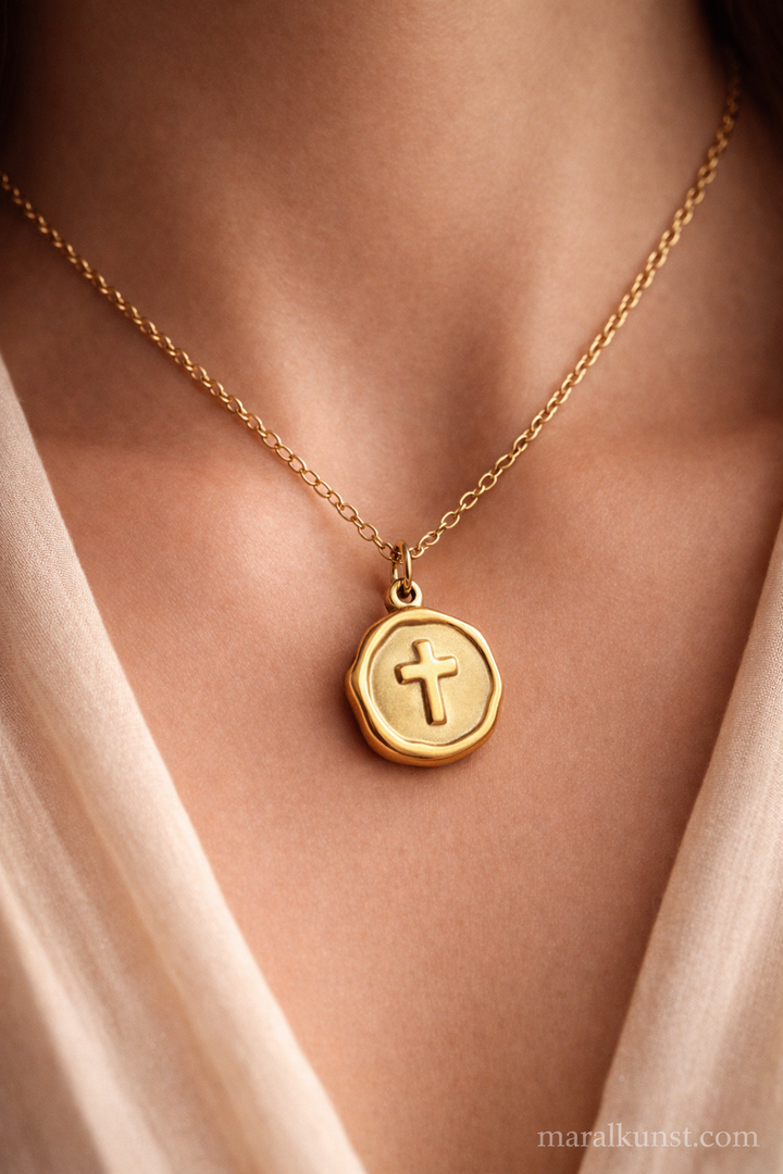 Nordic Faith Cross Necklace – Minimalist Gold Cross Pendant in Stainless Steel