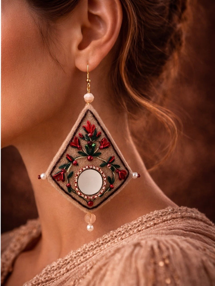Jelveh – The Radiance Mirror Earring| Felt mirror embroidery 7 cm length