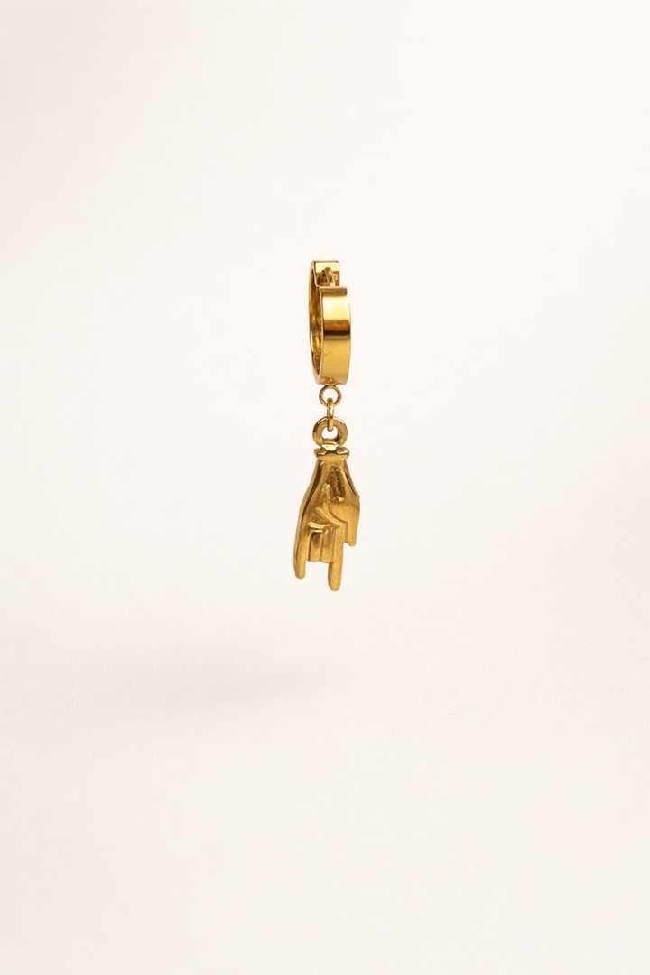Rock Hand Sign Huggie Earrings – Gold Stainless Steel Rock 🤘 Symbol | Maral Design