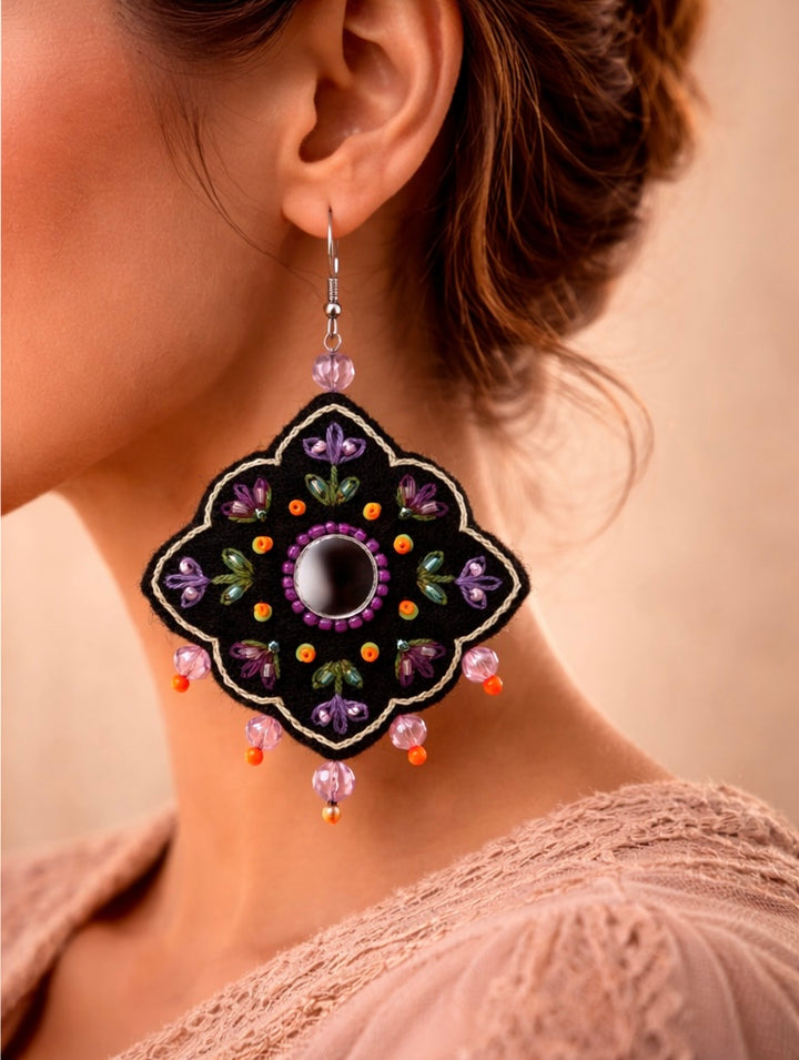 Toranj Heritage Earrings – Iranian Handcrafted Felt Embroidery
