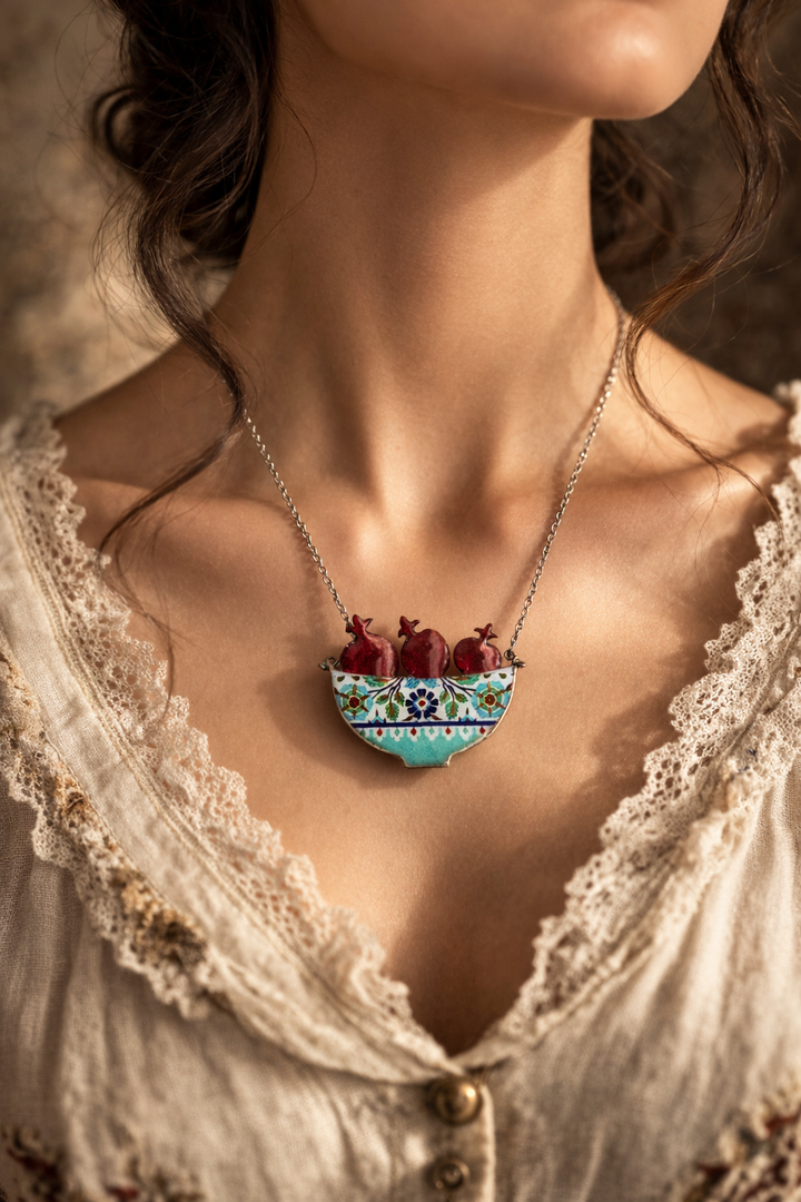 Pomegranate Garden – Persian Motif Resin Necklace