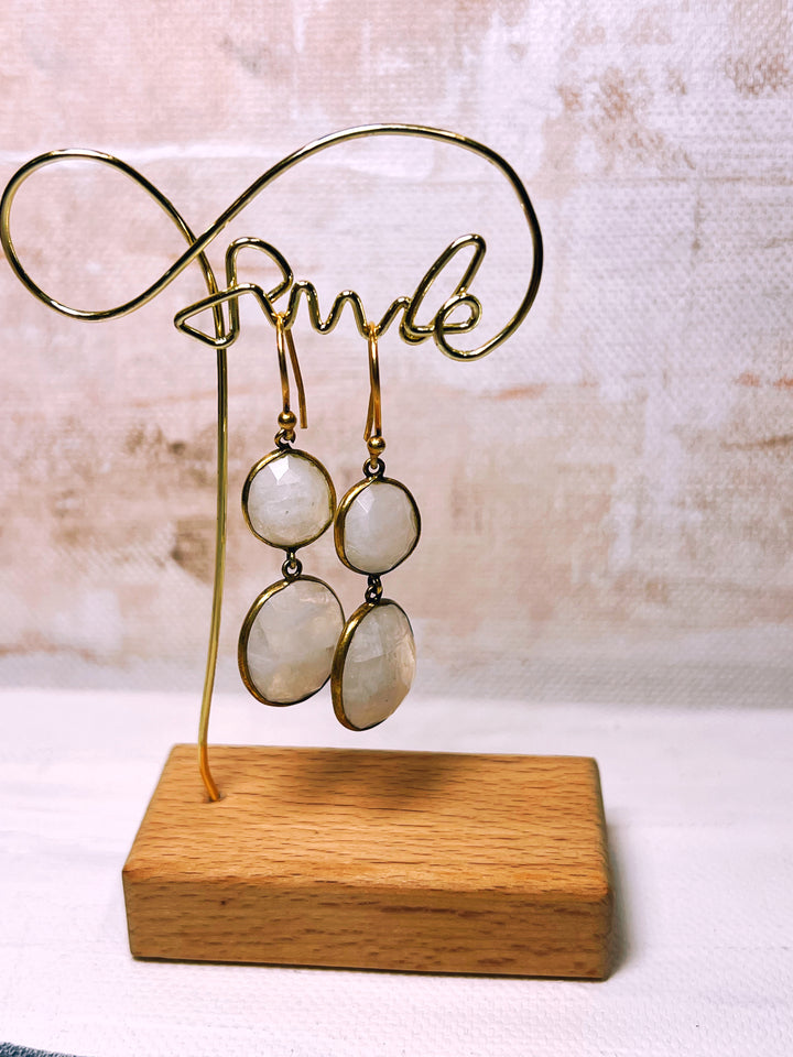 Lunar radiance Indian design dangling drop moonstone 18k gold vermeil 925 silver handmade earrings
