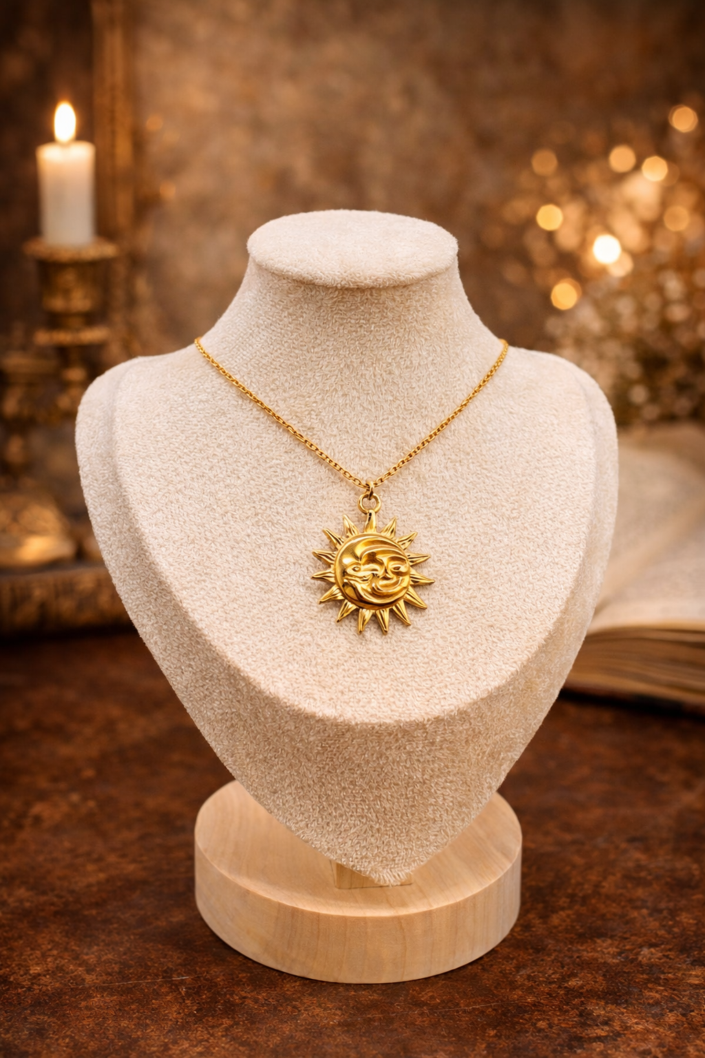 Celestial Sun & Moon Pendant Necklace – 25mm Gold Filled Stainless Steel