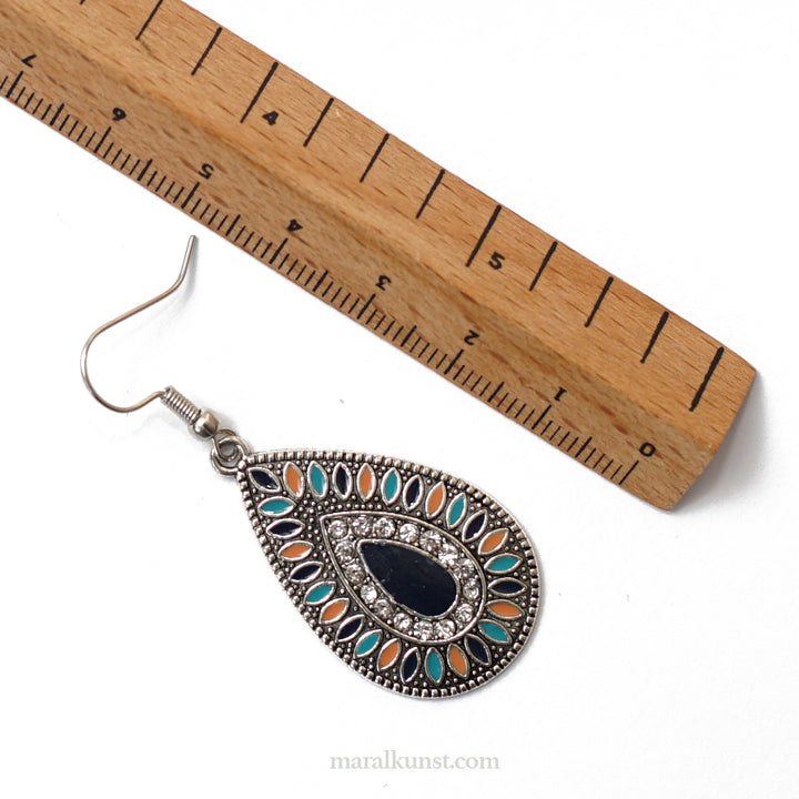 Indian handcrafted local artistry Bohemian Dark Blue enamel colour Brass Earrings