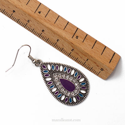 Bohemian purple handmade brass earrings