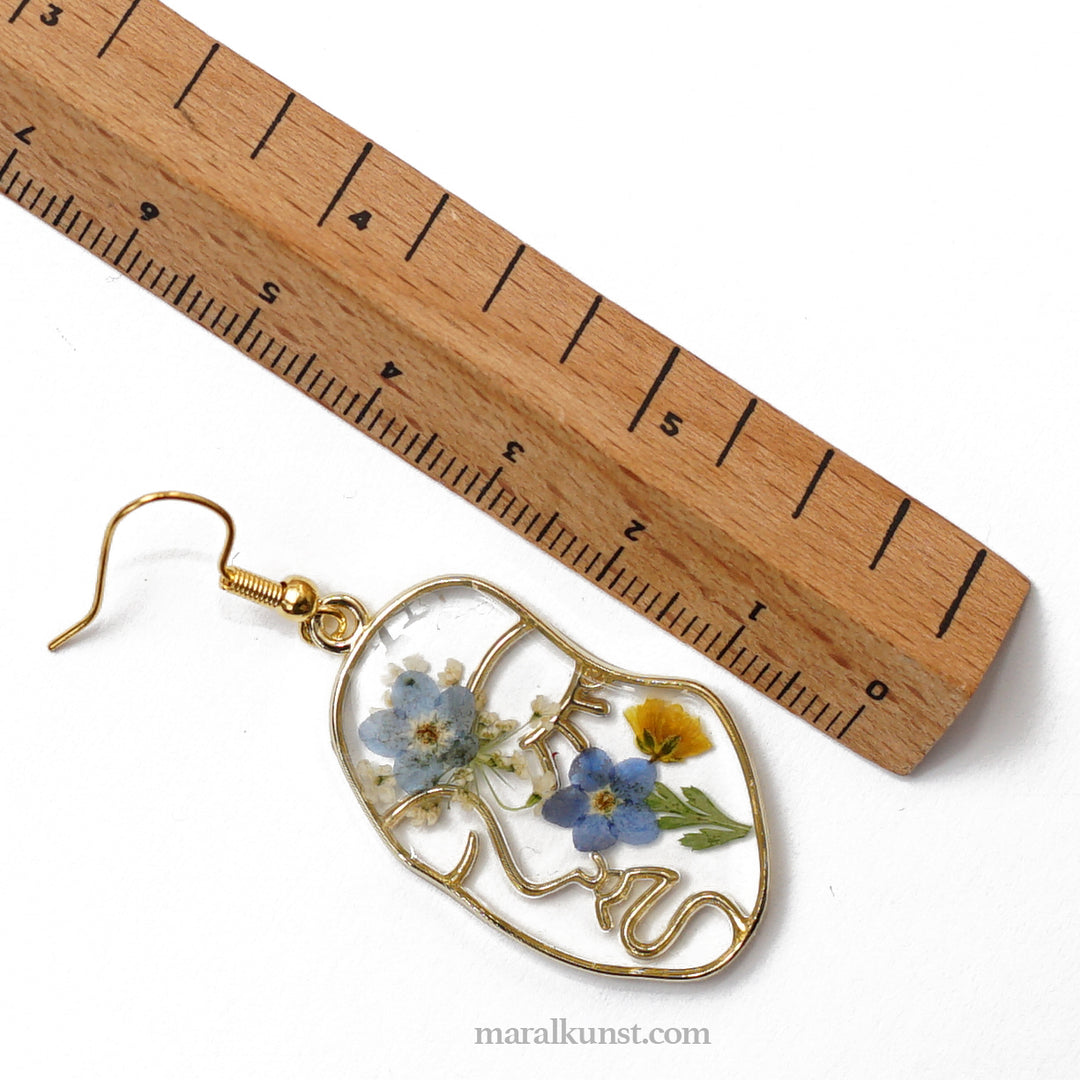Iranian Dried Flower Resin Handmade Face Earrings