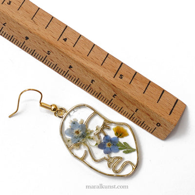 Dried flower resin handmade face earrings