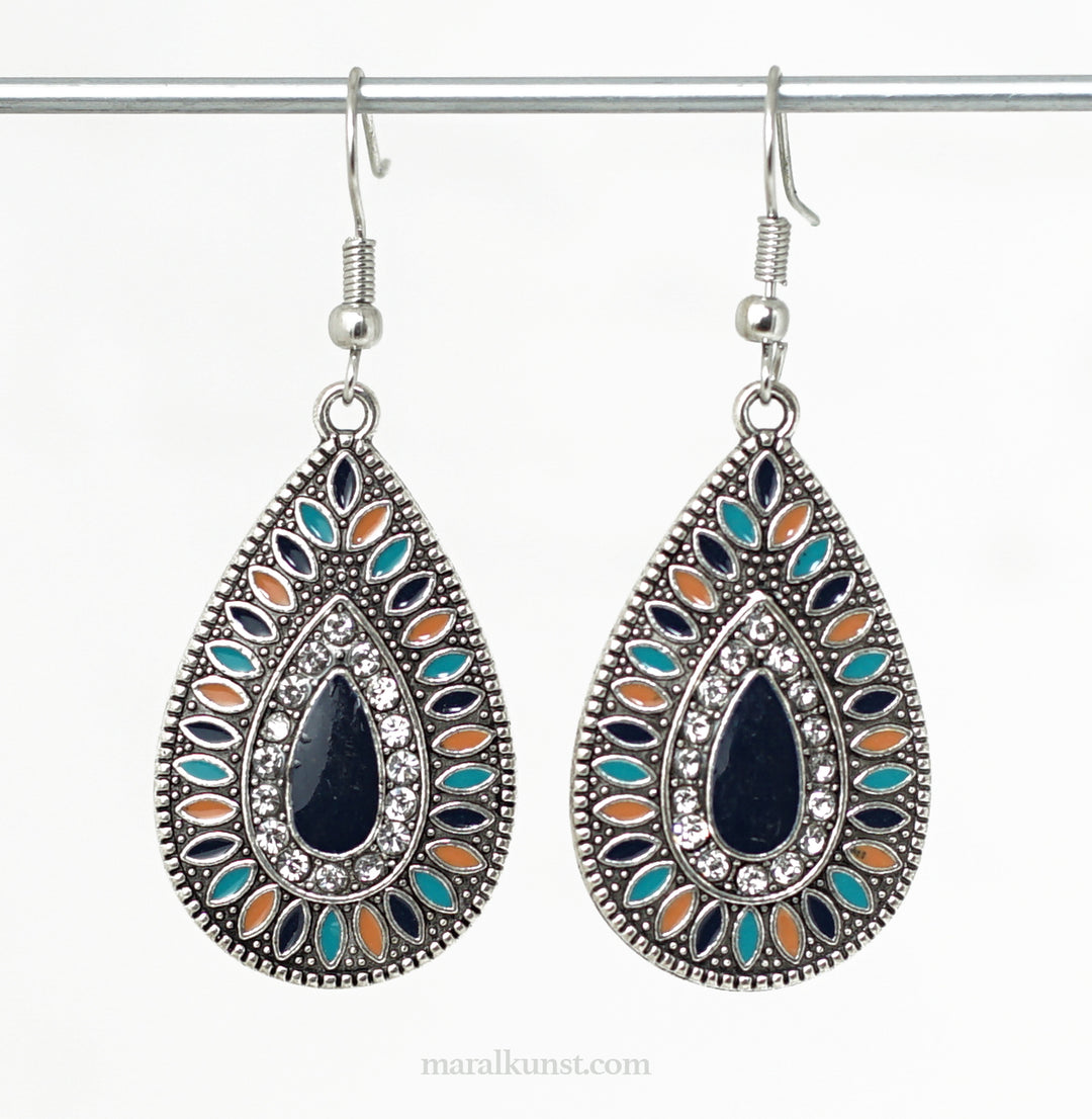 Indian handcrafted local artistry Bohemian Dark Blue enamel colour Brass Earrings