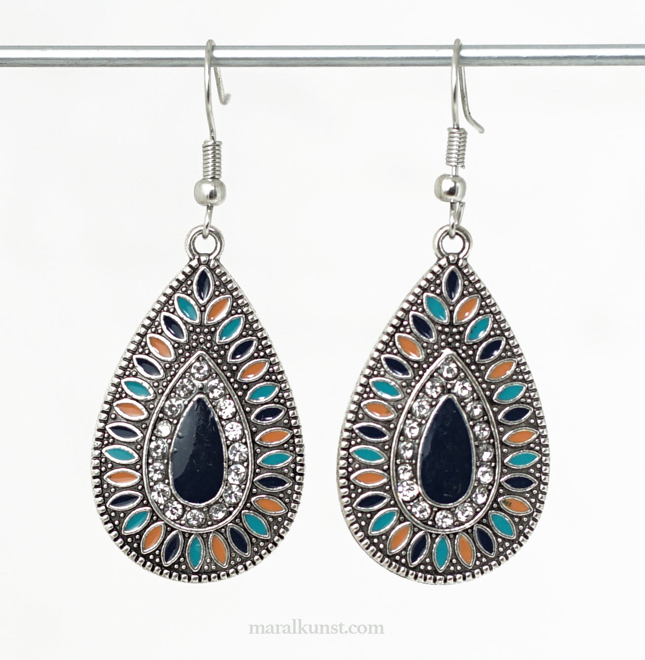 Bohemian dark blue brass earrings
