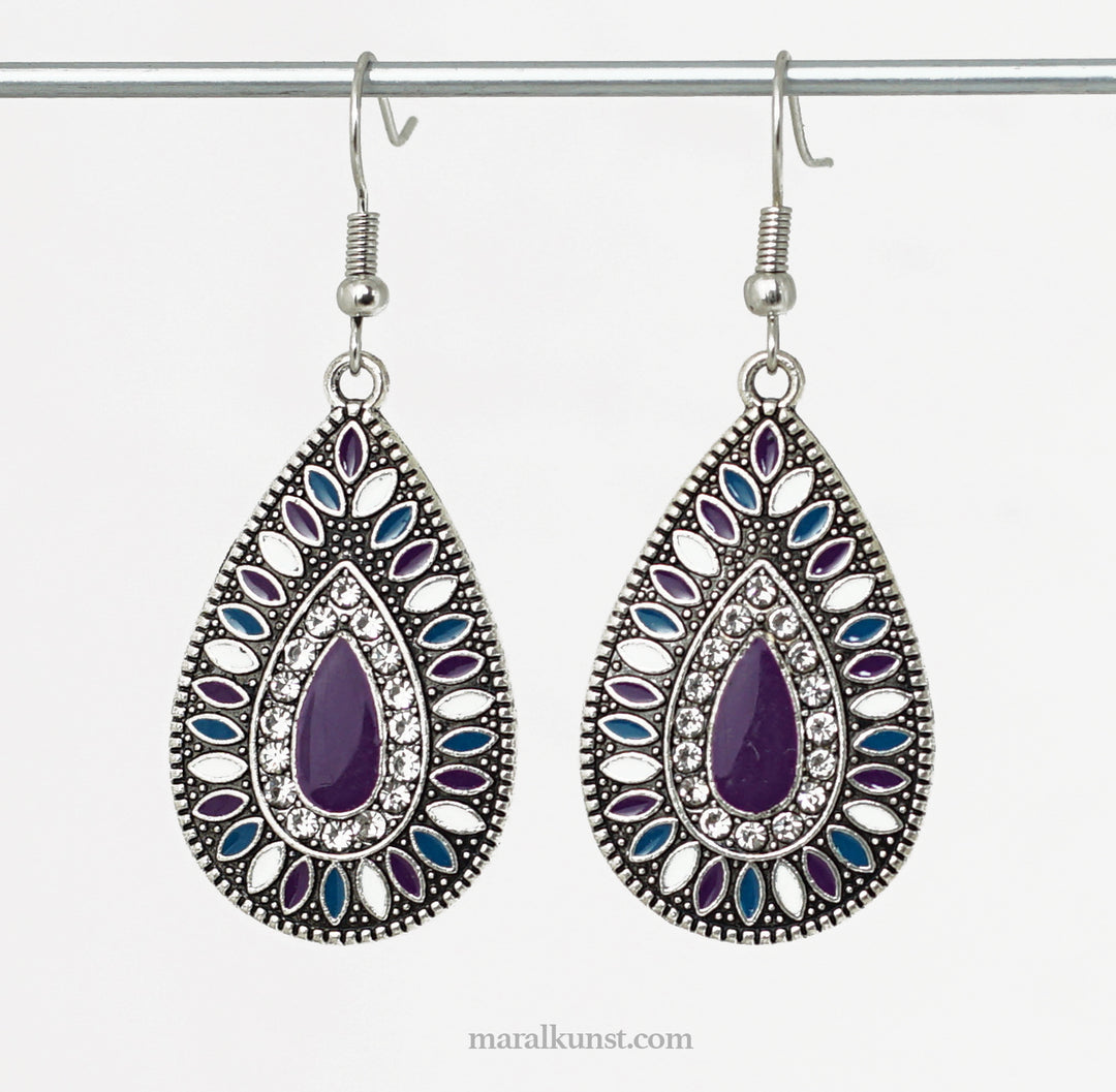 Indian handmade enamel Bohemian Purple Handmade Brass Earrings