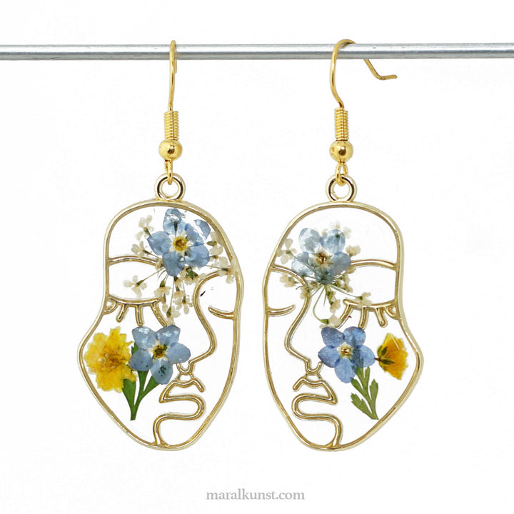 Iranian Dried Flower Resin Handmade Face Earrings