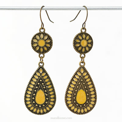 Bohemian oriental ethnic colorful handmade brass earrings