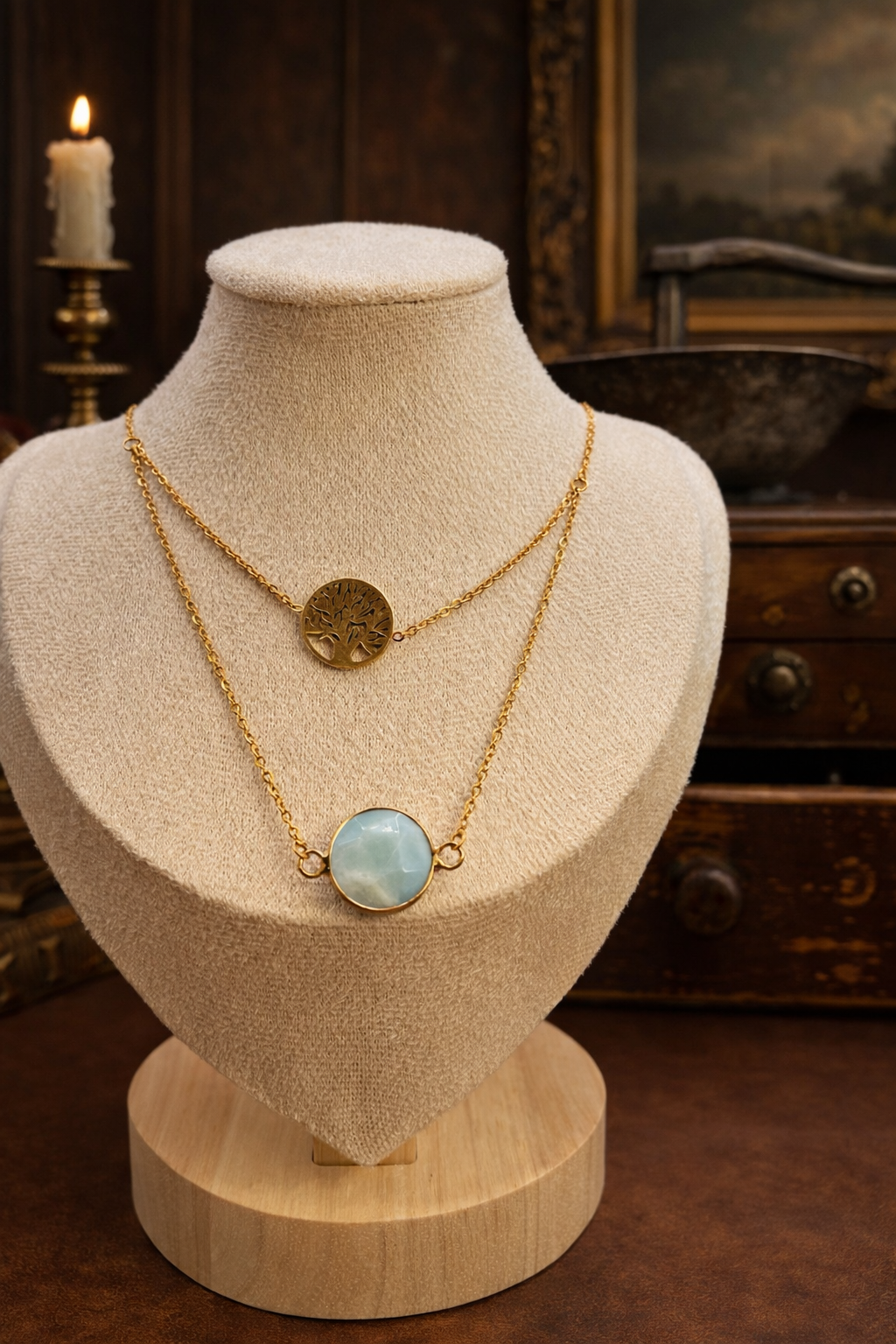 Eternal Roots – Tree of Life & Amazonite Gold-Filled Necklace “Rooted in strength, guided by calm she grows in her own light.”
