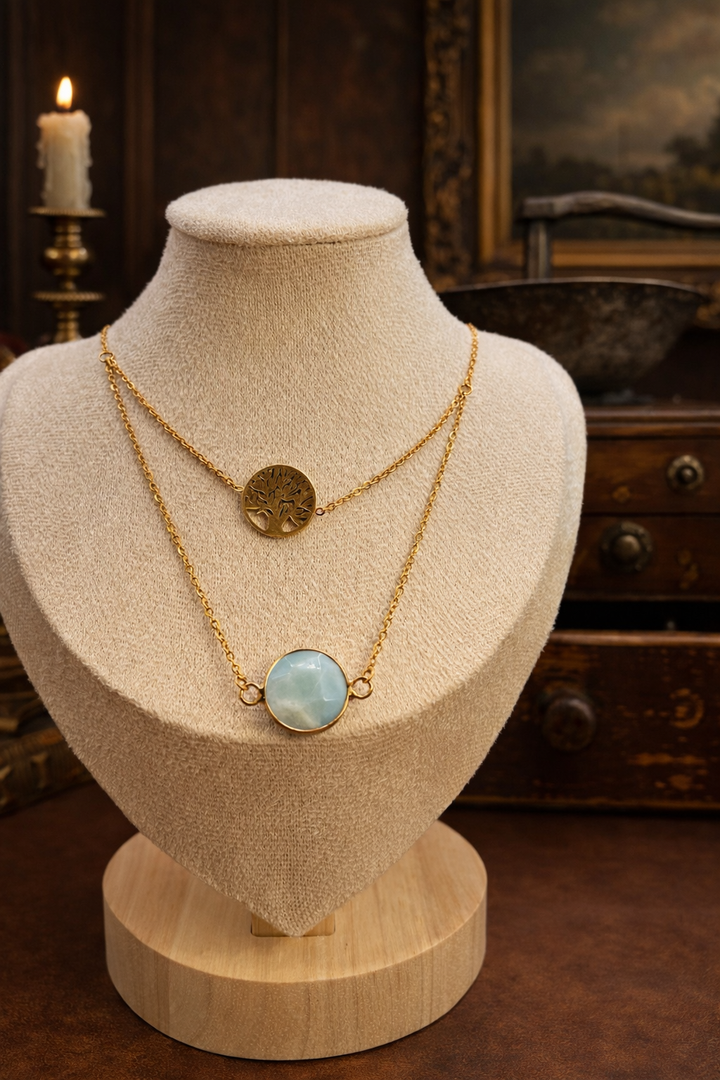 Eternal Roots – Tree of Life & Amazonite Gold-Filled Necklace “Rooted in strength, guided by calm she grows in her own light.”