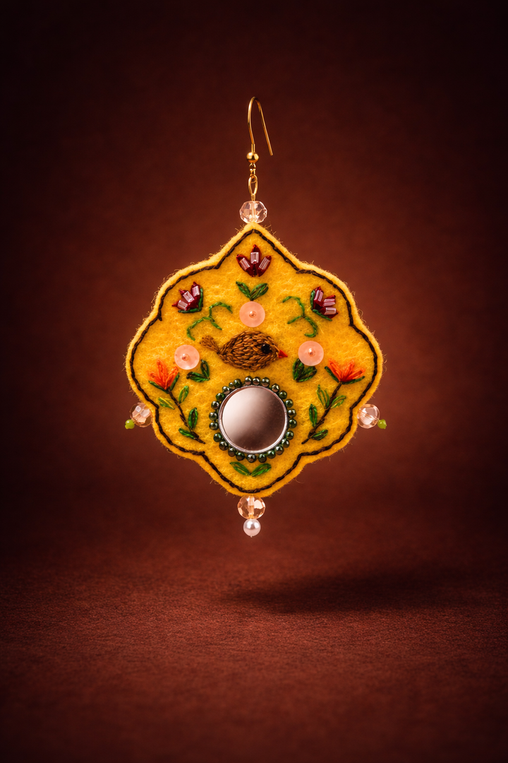 Chehcheh – The Song of Nature embroidered felt & Mirror earring 8cm length