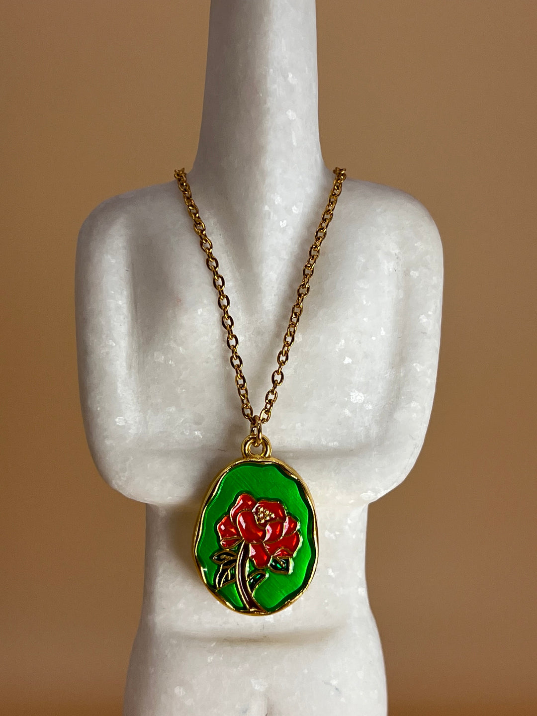 “Blossoming Charm” – Handcrafted Enamel & Copper Pendant stainless steel chain