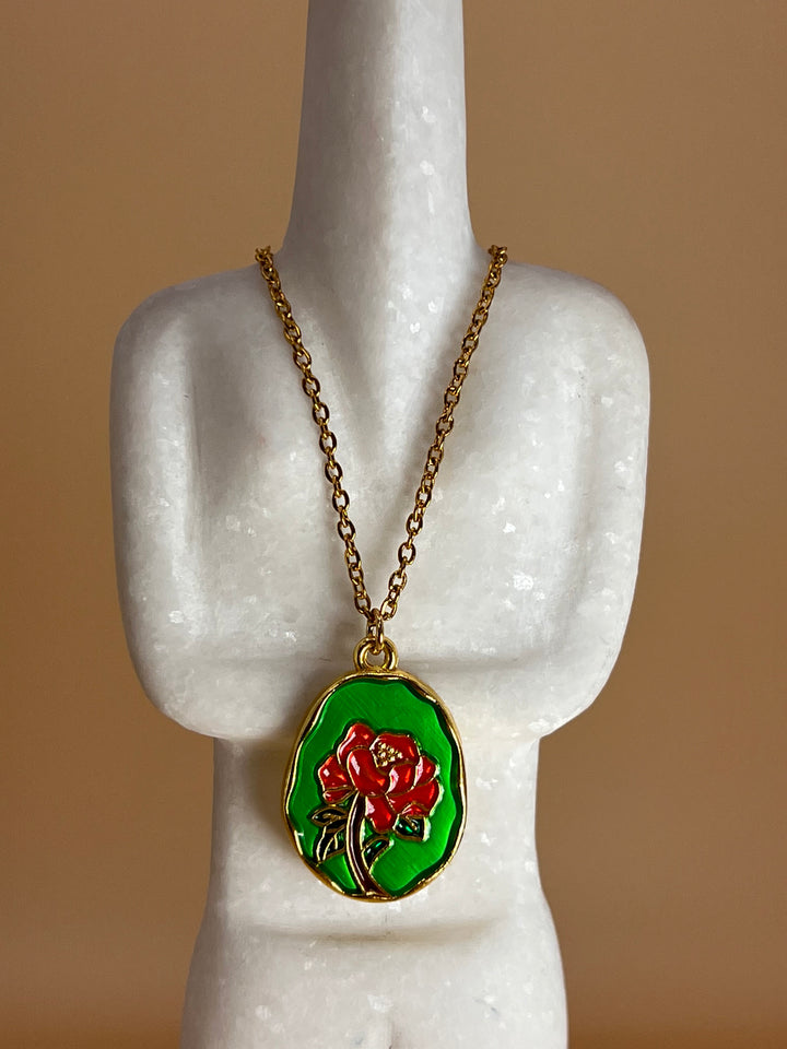 “Blossoming Charm” – Handcrafted Enamel & Copper Pendant stainless steel chain