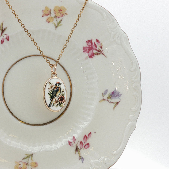 Gol o Morgh – Hand-Painted Ceramic Bird & Flower Necklace
