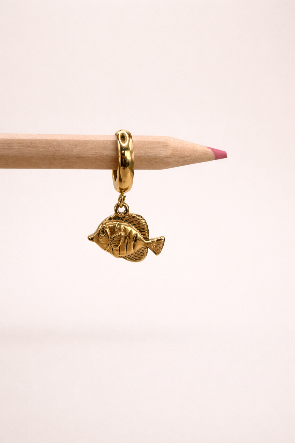 Gold Fish Charm Huggie Earrings – Stainless Steel Minimal Hoop | Maral Design